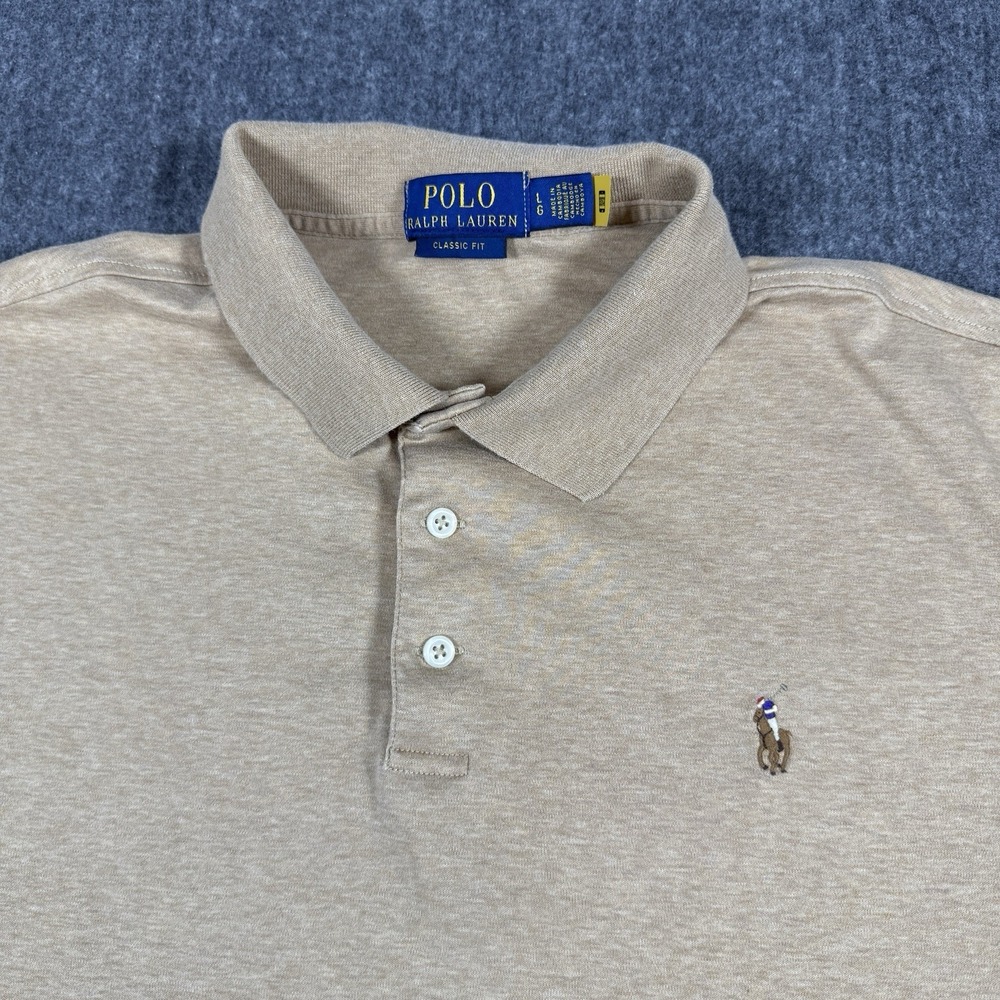 Polo Ralph Lauren Men's L Classic Fit Tan Heather Polo Shirt Pony 100% Cotton